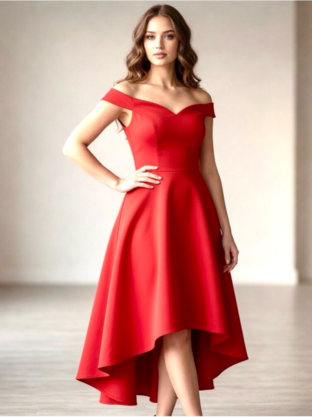 Off-Shoulder Red High-Low Cocktail Dress Sz Large